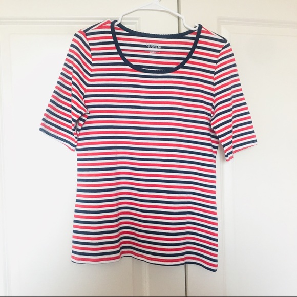 Red White and Blue striped scoop neck T-shirt - Picture 1 of 2